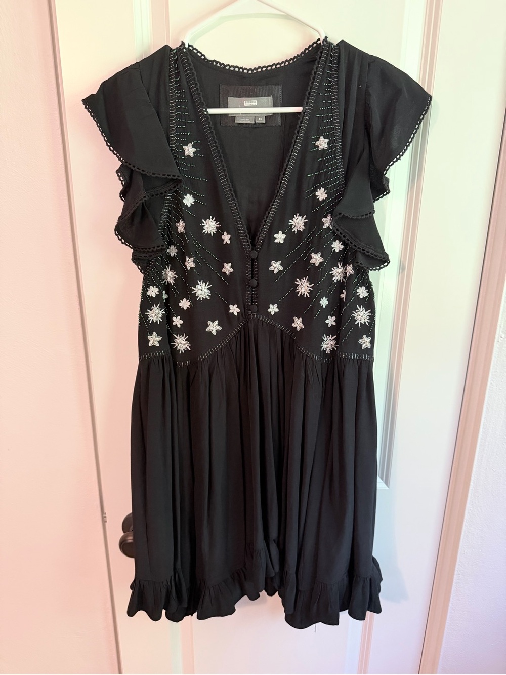 Anthro Vneck Deco Swing Dress